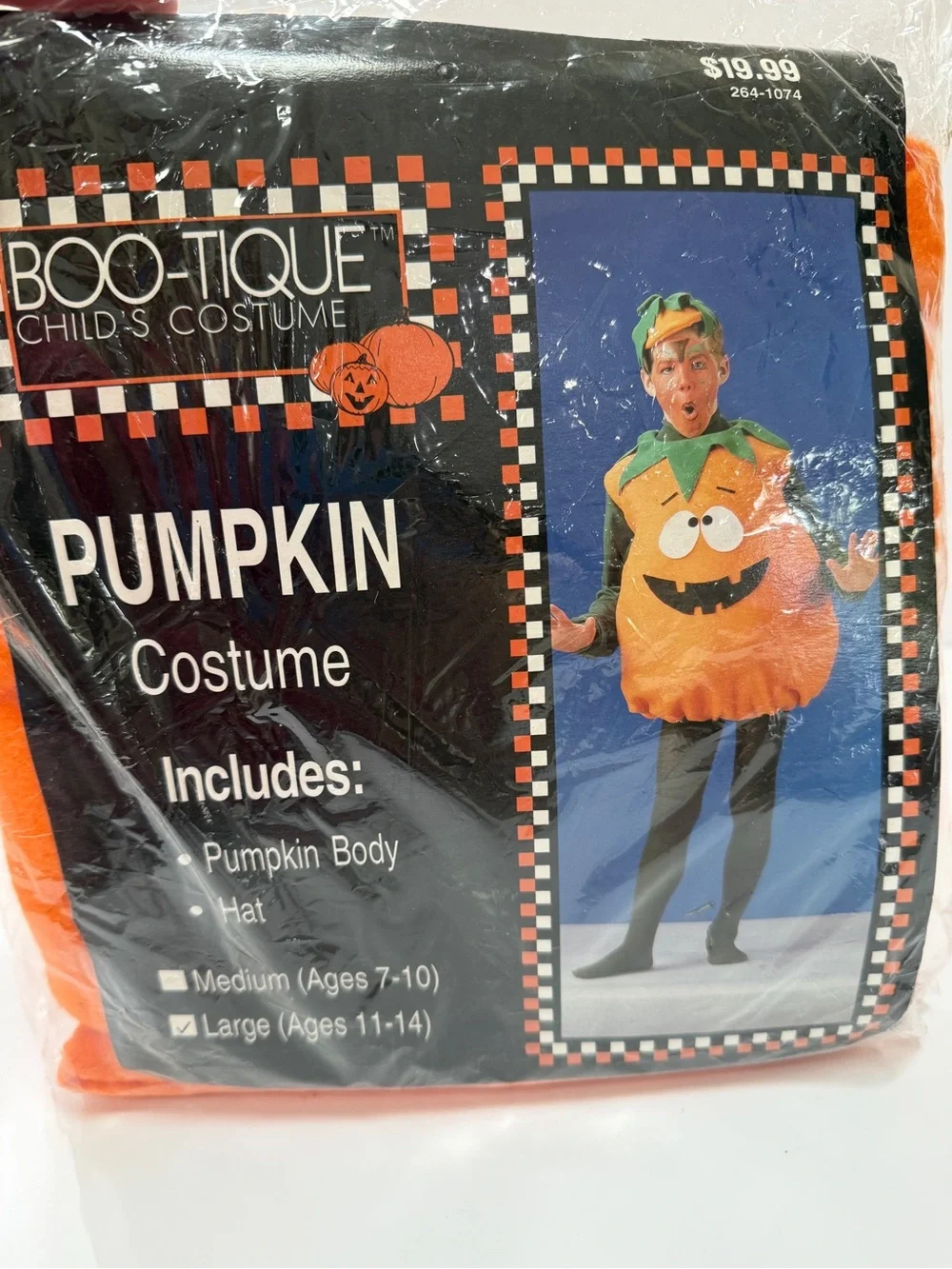 Orange Pumpkin Kids Costume with Green Leaves size large in kids new open pack